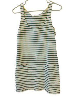 Boden Sz 2 Green White Striped Sleeveless Pocket Dress 100% Cotton